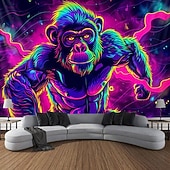cheap Blacklight Tapestries-Blacklight Tapestry UV Reactive Glow in the Dark Glow Party Neon Chimpanzees Psychedelic Trippy Misty Hanging Tapestry Wall Art Mural for Living