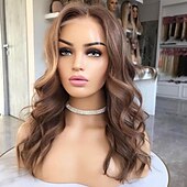abordables Perruques à dentelle frontale-Perruque Cheveux vierges non transformés 13x4 devant en dentelle Cheveux Brésiliens Ondulé Marron clair Partie libre Femme Densité 130% 150% avec des cheveux de bébé Sans colle Pré-plumé Moyen A1