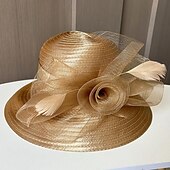 billige Coiffer-fascinators Hatter Hodeplagg polyester organza Bøttehatt Solhatt slørhatt Avslappet Ferie Elegant Årgang Med Fjær Blomst Hodeplagg Hodeplagg