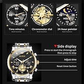 abordables Montres à quartz-Olevs – montre-bracelet lumineuse pour hommes, chronographe lumineux, indication 24 heures, à quartz, ceinture en acier, étanche, nouvelle collection