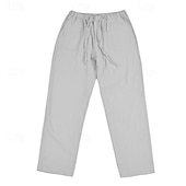 cheap Home-Men&#039;s Linen Pants Trousers Summer Pants Beach Pants Pocket Drawstring Elastic Waist Plain Comfort Breathable Vacation Daily Holiday Hawaiian Boho ArmyGreen Black