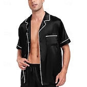 ieftine Pijamale-Bărbați Pijamale Set pijama Top și pantaloni scurți de pijama 1set Simplu Modă Stilat Clasic Casă Zilnic Pat Poliester Confort Respirabil Απαλό Rever Manșon scurt Cămașă Pantaloni Scurți Buton Talie