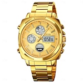 abordables Relojes digitales-Reloj Electrónico LED de Acero Inoxidable Completo para Hombre SKMEI Lujo de Doble Hora Cronógrafo Digital Reloj Deportivo Impermeable
