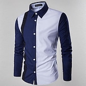 cheap Men&#039;s Non Iron Shirts-Men&#039;s Shirt Summer Shirt Casual Shirt Collared Shirt Button Up Shirt Black Wine Navy Blue Blue Long Sleeve Color Block Lapel Vacation Holiday Patchwork Clothing Apparel Polyester Fashion Casual