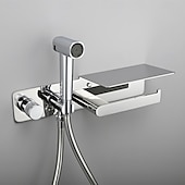 economico Rubinetti per bidet-spruzzatore per bidet oro spazzolato valvola in ottone a pulsante nascosto con ripiano porta carta spruzzatore in plastica tubo in pvc grigio