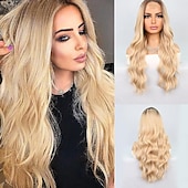 levne Syntetické paruky se síťkou-Syntetická krajková paruka Přírodní vlny Styl 26 inch Vícebarevný Střední část U část Paruka Dámské Paruka Černá a zlatá Zlatavá Tmavěhnědá