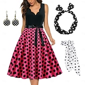 cheap Outfits-Polka Dots Retro Vintage 1950s A-Line Dress Swing Dress Flare Dress Polka Dot Women&#039;s Party / Evening Bachelorette Party Adults&#039; Dress Earrings Headband