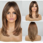 cheap Synthetic Trendy Wigs-Layered Wigs for Women Synthetic Wig Wigs with Bangs Synthetic Long Hair Blonde Black Brown Dark Brown Light Brown