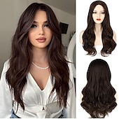 billige Syntetiske trendy parykker-svart blond mørk brun rosa parykk for kvinner lang bølget parykk midtdel parykk svart krøllet parykk syntetisk varmebestandig parykk lang parykk til daglig festbruk 26 tommer
