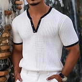 economico Maglietta casual Henley-Per uomo Camicia Henley Waffle T-shirt in maglia waffle T-shirt Tinta unica A V Esterno Informale Manica corta Pulsante Lavorato a maglia Abbigliamento Di tendenza Originale Comodo