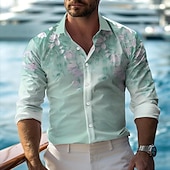 voordelige Overhemden voor heren-Voor heren Bloemig Overhemd met knopen Bedrukte overhemden Lange mouw Mode-casual Casual Dagelijks Hawaii Herfst Winter Lente zomer Strijkijzer Overhemden met kraag Dichtknopen Afdrukken blauw Groen