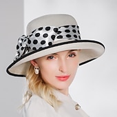 cheap Fascinators &amp; Hats-Hats Fiber Bucket Hat Floppy Hat Straw Hat Wedding Tea Party Elegant Wedding With Bowknot Ribbons Headpiece Headwear