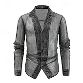 economico camicia da uomo con bottoni-Per uomo Camicia Camicia Estiva Camicia casual Camicia da Spiaggia Camicia con Bottoni Grigio Manica Lunga Blocco di colori Collo Camp Vacanza Camicia hawaiana Bottonato Abbigliamento Moda Casual
