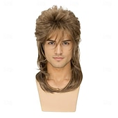 economico Parrucche storiche-Parrucche Mullet da Uomo Sallcks Marroni Ricci Retro 70s 80s Costume Cosplay Parrucca Rocker Disco Show Parrucca - Marrone Chiaro Parrucche di Halloween
