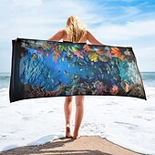 お買い得  ビーチタオルセット-ビーチタオル 夏用ビーチブランケット アンダーウォーターワールドシリーズ 3Dプリント 100%マイクロファイバー 通気性の良い快適なブランケット