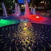 olcso Tájvilágítás-1 db üveg napelemes kültéri asztali lámpa, színes mozaik üveglámpa, kültéri vízálló kültéri napelemes lámpa kertbe, teraszra, ösvényre, erkélyre