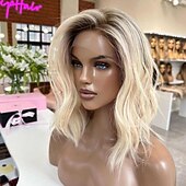 baratos Perucas de seda frontais de cabelo natural-Cabelo virgem não processado 13x4 Lace Front Peruca Bob curto Cabelo Brasileiro Ondulado Multi Cores Peruca 130% 150% Densidade do Cabelo com o cabelo do bebê Cabelo Ombre Sem cola Pré-depenado Para