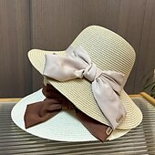 cheap Party Hats-Hats Headwear Acrylic / Cotton Straw Bucket Hat Straw Hat Sun Hat Casual Holiday Elegant Vintage With Bowknot Pure Color Headpiece Headwear