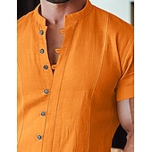 economico Casa-Per uomo Camicia camicia di lino Camicia con colletto a fascia Camicia estiva Abbigliamento mare Camicia hawaiana Tinta unica Strada Giornaliero Nero Bianco Blu Arancione Manica corta A fascia