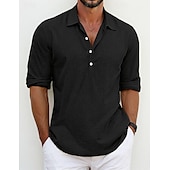 economico Classico-Per uomo Camicia Camicia di lino Camicia Estiva Abbigliamento da spiaggia Camicia con Bottoni Semplice Vacanza Casuale Nero Bianco Blu Verde Manica Lunga Bavero Primavera &amp; Estate Abbigliamento