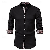 economico camicia da uomo con bottoni-Per uomo Camicia Camicia con colletto cinese Camicia con colletto alla coreana Camicia Estiva Camicia casual Camicia da Spiaggia Nero Bianco Vino Manica Lunga Paisley Blocco di colori Colletto alla