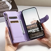 Χαμηλού Κόστους Samsung Θήκη-τηλέφωνο tok Για Samsung Galaxy S24 S23 S22 S21 S20 Ultra Plus FE A54 A34 A14 S25 Ultra Θήκη κάρτας πορτοφολιού Φερμουάρ με λουράκι καρπού Σταντ ποδηλάτου Γεωμετρικά σχήματα TPU PU δέρμα