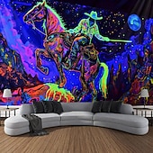 economico Arazzi Blacklight-arazzo a luce nera reattivo ai raggi UV fosforescente festa fluorescente al neon mucca occidentale uomo psichedelico trippy nebbioso arazzo appeso arte murale per soggiorno camera da letto
