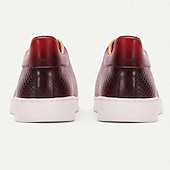 cheap Premium Leather Sneakers-Men&#039;s Dress Sneakers Leather Italian Full-Grain Cowhide Slip Resistant Lace-up Black Red