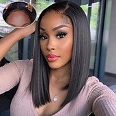 baratos Perucas de seda frontais de cabelo natural-Bob peruca de cabelo humano 13x4 hd peruca dianteira do laço 150 densidade sem cola pré arrancado com cabelo do bebê curto bob perucas para mulher
