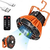 cheap Camping Lights &amp; Lanterns-Battery Operated Fan with Light for Camping Tent &amp; Hammock, 2 in 1 Remote USB Rechargeable Small Desk Fan With LED Lighting &amp; Hanging Hook for Outdoor Camping, Office