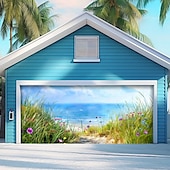 tanie Osłony drzwi garażowych-letnie wakacje na plaży baner na osłonę drzwi garażowych piękna duża dekoracja tła na zewnętrzne drzwi garażowe dekoracje ścienne domu impreza impreza parada