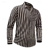 economico camicia da uomo con bottoni-Per uomo Camicia Camicia Estiva Camicia casual Camicia da Spiaggia Camicia con Bottoni Camicie a righe Kaki Verde militare Caffè Manica Lunga A righe Bavero Vacanza Camicia hawaiana Tasca