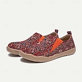 cheap Women&#039;s Sneakers-Women&#039;s Sneakers Flats Slip-Ons Print Shoes Slip-on Sneakers Daily Vacation Travel Floral National Totem Flat Heel Bohemia Vacation Casual Walking Canvas Loafer Yellow Red Blue