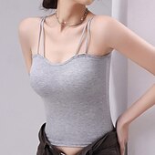 preiswerte Tank-Shirts &amp; kurze Jäckchen für Damen-Damen Unterhemd Trägertop Basic ärmellose reguläre Oberteile Trägerlos Weiß Braun Grau Sommer