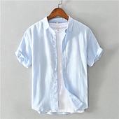 cheap Business Casual-Men&#039;s Shirt Linen Shirt Casual Shirt Cotton Shirt Plain Vacation Street White Sky Blue Khaki Light Grey Short Sleeve Turndown Summer Clothing Apparel Button-Down