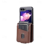 ieftine Carcasă Samsung-telefon Maska Pentru Samsung Galaxy Z Flip 7 Z Flip 6 Z Flip 5 Z Flip 4 Z Flip 3 Coperta Protectie pentru intreg corpul Loc pentru card Anti Șoc Retro PC PU piele