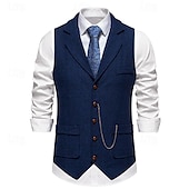 abordables Gilets-Homme Gilet Usage quotidien Vacances Sortie Rétro Vintage Mode Printemps &amp; Automne Bouton Polyester Confortable Plein Boutonnage Simple Revers Standard Marine foncé Gris foncé Café Gilet