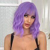cheap Synthetic Trendy Wigs-Synthetic Wig Uniforms Career Costumes Princess Curly Wavy Middle Part Layered Haircut Machine Made Wig 14 inch Bright Purple Synthetic Hair Women&#039;s Cosplay Party Fashion Purple