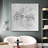 お買い得  抽象画-油絵 手描き ボヘミアン ウォールアート キャンバスに描かれた金色の円の絵画 銀色の抽象画 オリジナルの金箔テクスチャアート絵画 リビングルーム用の大きな壁アート絵画 アートワーク