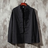 economico Casual da lavoro-Per uomo Camicia Camicia di lino Camicia con colletto cinese Camicia con colletto alla coreana Camicia casual Camicia di cotone Semplice Vacanza Camicia hawaiana Nero Bianco Blu marino Beige Manica