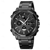 abordables Relojes digitales-Reloj Electrónico LED de Acero Inoxidable Completo para Hombre SKMEI Lujo de Doble Hora Cronógrafo Digital Reloj Deportivo Impermeable