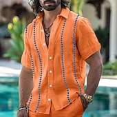 ieftine Concediu de odihna-Bărbați Cămașă cămașă de in Cămașă Guayabera Cămașă de vară Costum de plajă Camașă cu nasturi Simplu Casual Zilnic Negru Alb Portocaliu Manșon scurt Guler Vară Primăvară Îmbrăcăminte