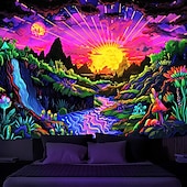 cheap Blacklight Tapestries-Blacklight Tapestry UV Reactive Glow in the Dark Glow Party Neon Mushroom Landscape Psychedelic Trippy Misty Hanging Tapestry Wall Art Mural for Living