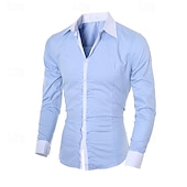 cheap Men&#039;s Non Iron Shirts-Men&#039;s Shirt Dress Shirt Button Up Shirt Color Block Wedding Party Black White Pink Light Sky Blue Long Sleeve Lapel Spring &amp;  Fall Clothing Apparel Patchwork