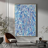 billiga Abstrakta målningar-handmålad jackson pollock abstrakt illustration målning blå vita linjer kanfasmålning för vardagsrumsvägg (ingen ram)
