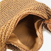 economico Borsette e borse tote-borse a tracolla in paglia intrecciata a mano da donna – borsa a tracolla estiva da spiaggia boho con tracolla regolabile in pelle