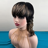 economico Parrucche di capelli veri senza cuffia-parrucche corte con taglio pixie per donne nere, parrucca interamente realizzata a macchina con frangia a coda di rondine, capelli umani veri evidenziati diritta