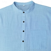 cheap Business Casual-Men&#039;s Shirt Linen Shirt Chinese Collar Shirt Mandarin Collar Shirt Popover Shirt Casual Shirt Plain Vacation Hawaiian Black White Navy Blue Green Long Sleeve Band Collar Spring &amp;  Fall Clothing