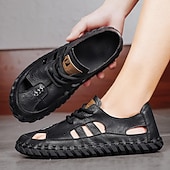 abordables sandales d'extérieur-Sandales beiges en similicuir pour homme, confortables et élégantes, idéales pour les vacances à la plage et l'été.