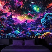 cheap Blacklight Tapestries-Blacklight Tapestry UV Reactive Glow in the Dark Glow Party Neon Mushroom Landscape Psychedelic Trippy Misty Hanging Tapestry Wall Art Mural for Living